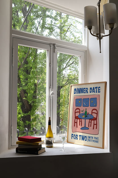 Dinner Date Poster, Trendy Wall Art, Apartment Decor, Retro Wall Art, Coquette Room Decor, Pink Wall Art, Y2K Room Decor, Pink Bow Print