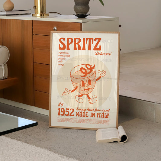 Spritz Cocktail Poster, Kitchen Art, Kitchen Poster, Kitchen Print, Retro Print, Kitchen Decor, Cocktail Print, Birthday, Housewarming