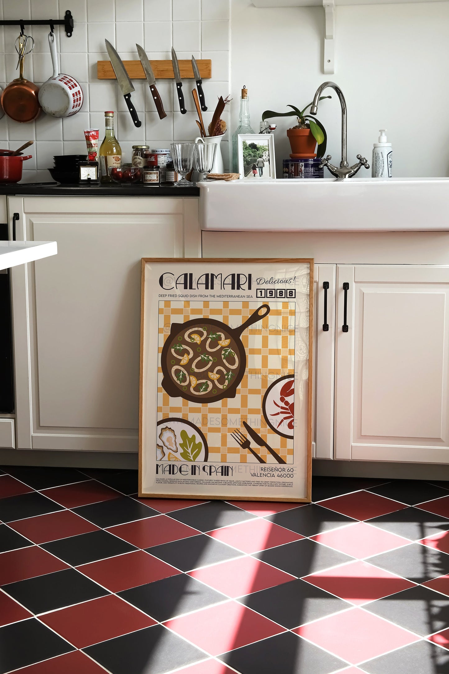 Calamari Print, Kitchen Art, Food Poster, Food Illustration, Kitchen Decor, Food Art, Mid Century Modern, Eat Sign, Trendy Wall Art