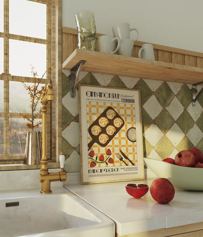 Retro Cinnamon Bun Poster, Kitchen Poster, Kitchen Print, Food Print, Modern Kitchen Decor, Retro Poster, Pop Art, Kitchen Art, Croissant