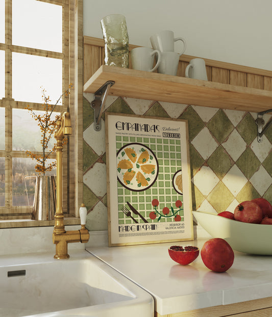 Empanadas Print, Kitchen Poster, Kitchen Print, Food Poster, Kitchen Decor, Food Art, Mid Century Modern, Eat Sign, Chile, Argentina