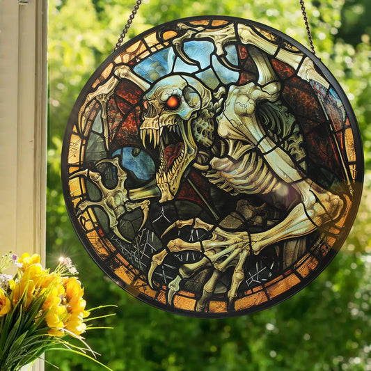 Demonic Skeleton: Stained Glass Style Window Hanging Made With Real Glass