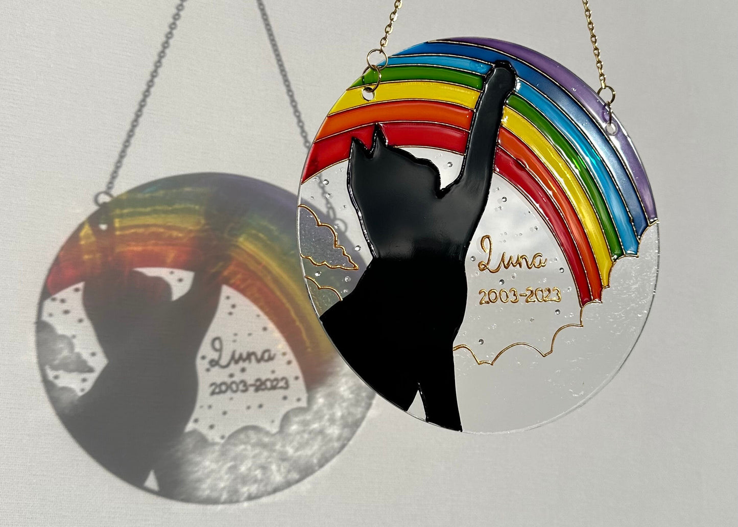 Personalized cat memorial Suncatcher for window Cat lover gift Aesthetic room decor Custom stained glass painting