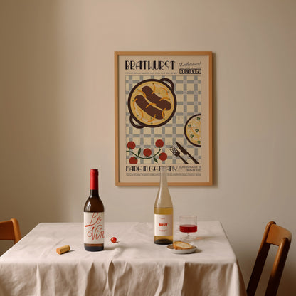 Bratwurst Poster, Kitchen Poster, Kitchen Print, Modern Kitchen Decor, Retro Poster, Pop Art, Kitchen Art, Exhibition Poster, Food Print