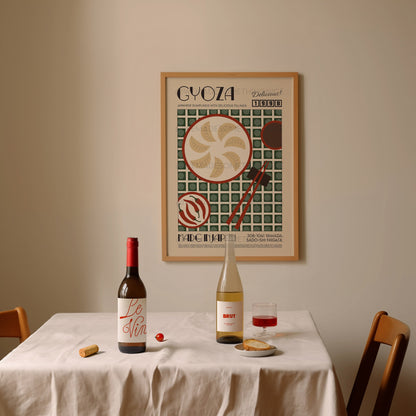 Gyoza Print, Kitchen Art, Kitchen Poster, Kitchen Print, Food Print, Japanese Art, Dumplings, Exhibition Poster, Retro Wall Art