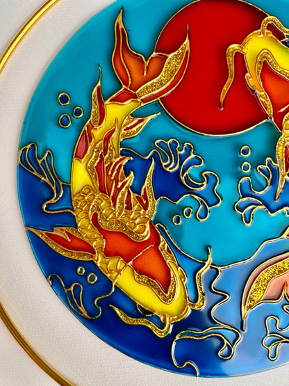 Big Japanese Fish Koi Carp Unique Suncatcher for window Aesthetic room decor for every home Stained glass painting