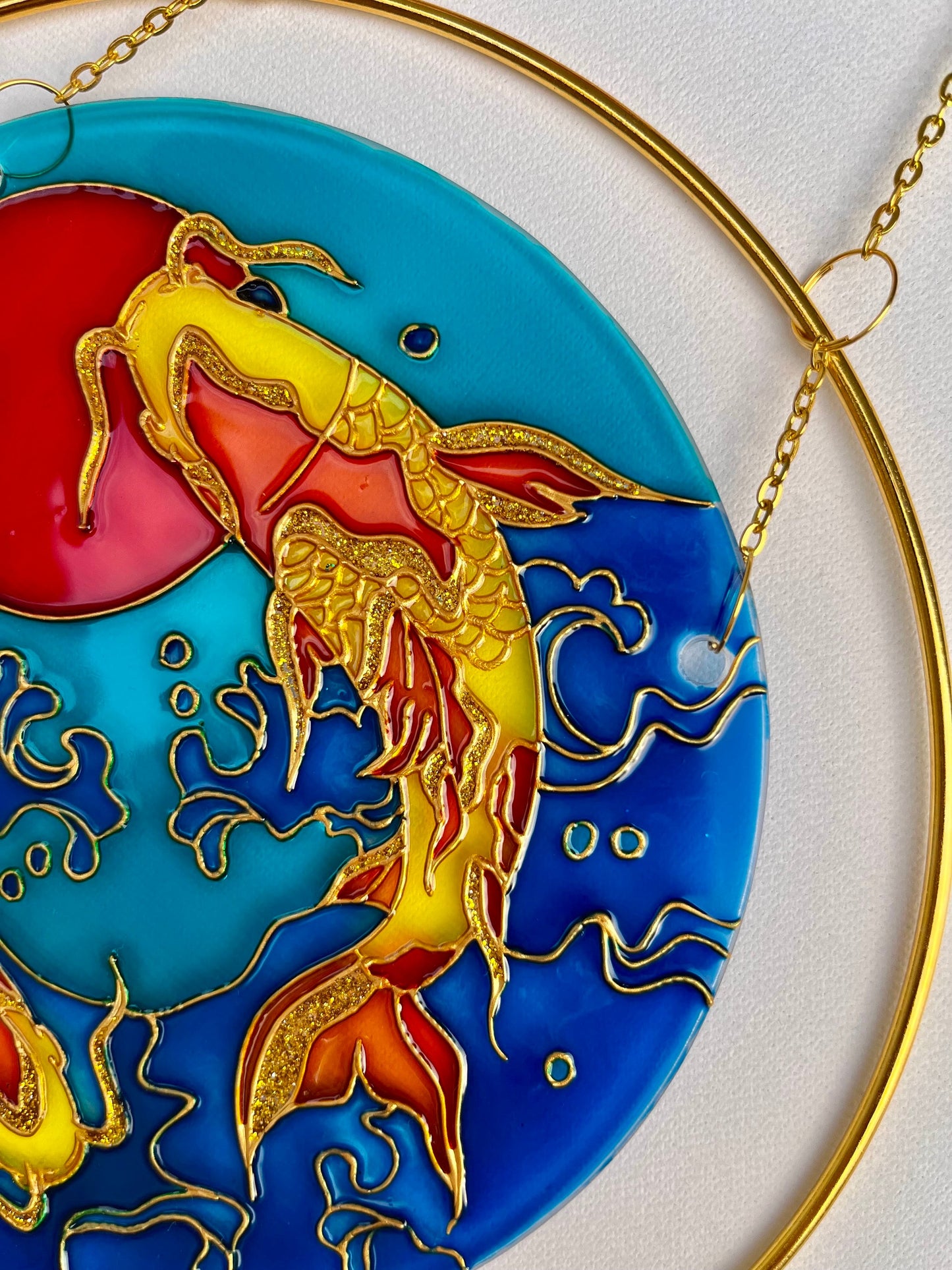 Big Japanese Fish Koi Carp Unique Suncatcher for window Aesthetic room decor for every home Stained glass painting