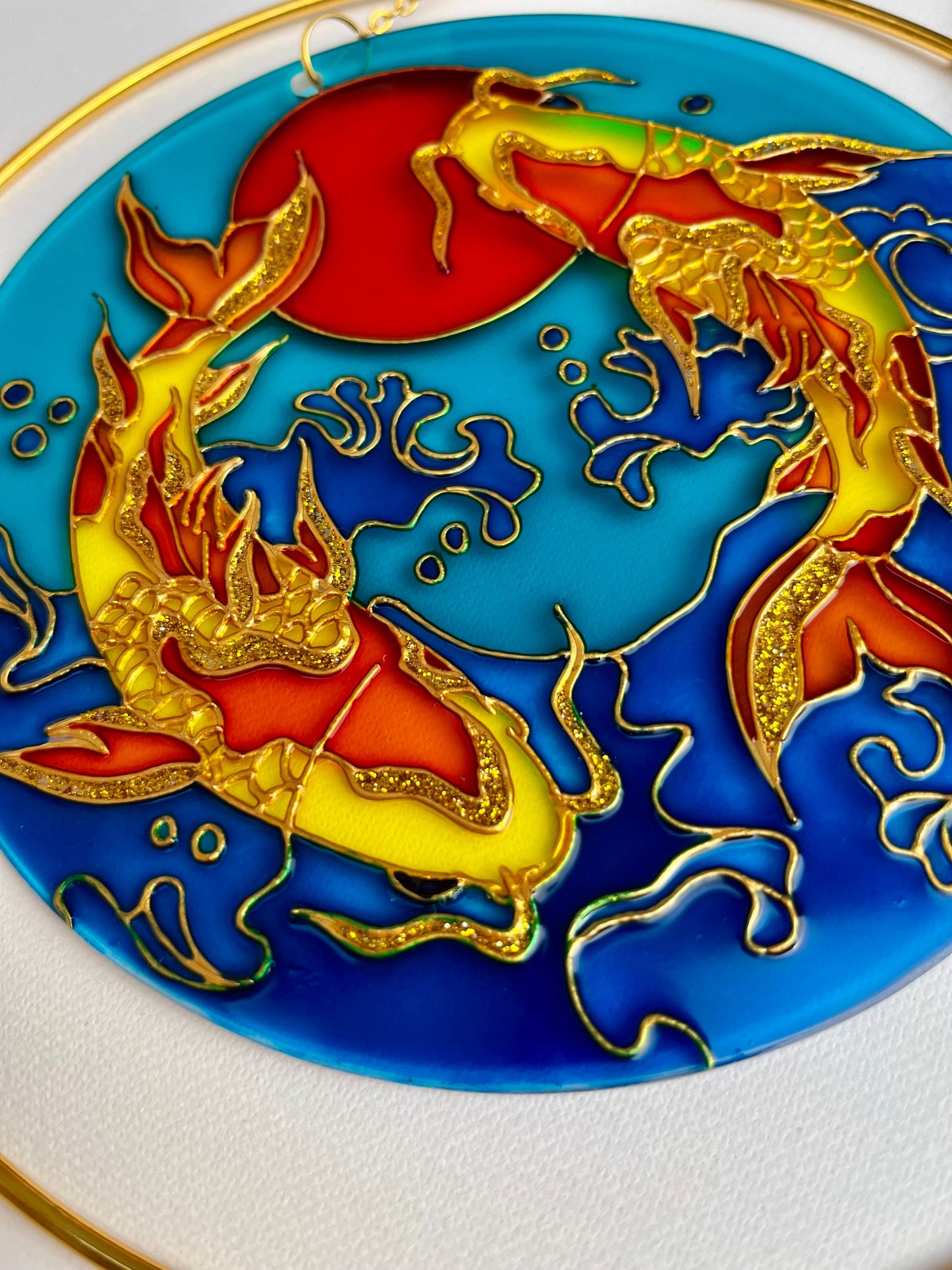 Big Japanese Fish Koi Carp Unique Suncatcher for window Aesthetic room decor for every home Stained glass painting