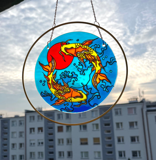 Big Japanese Fish Koi Carp Unique Suncatcher for window Aesthetic room decor for every home Stained glass painting