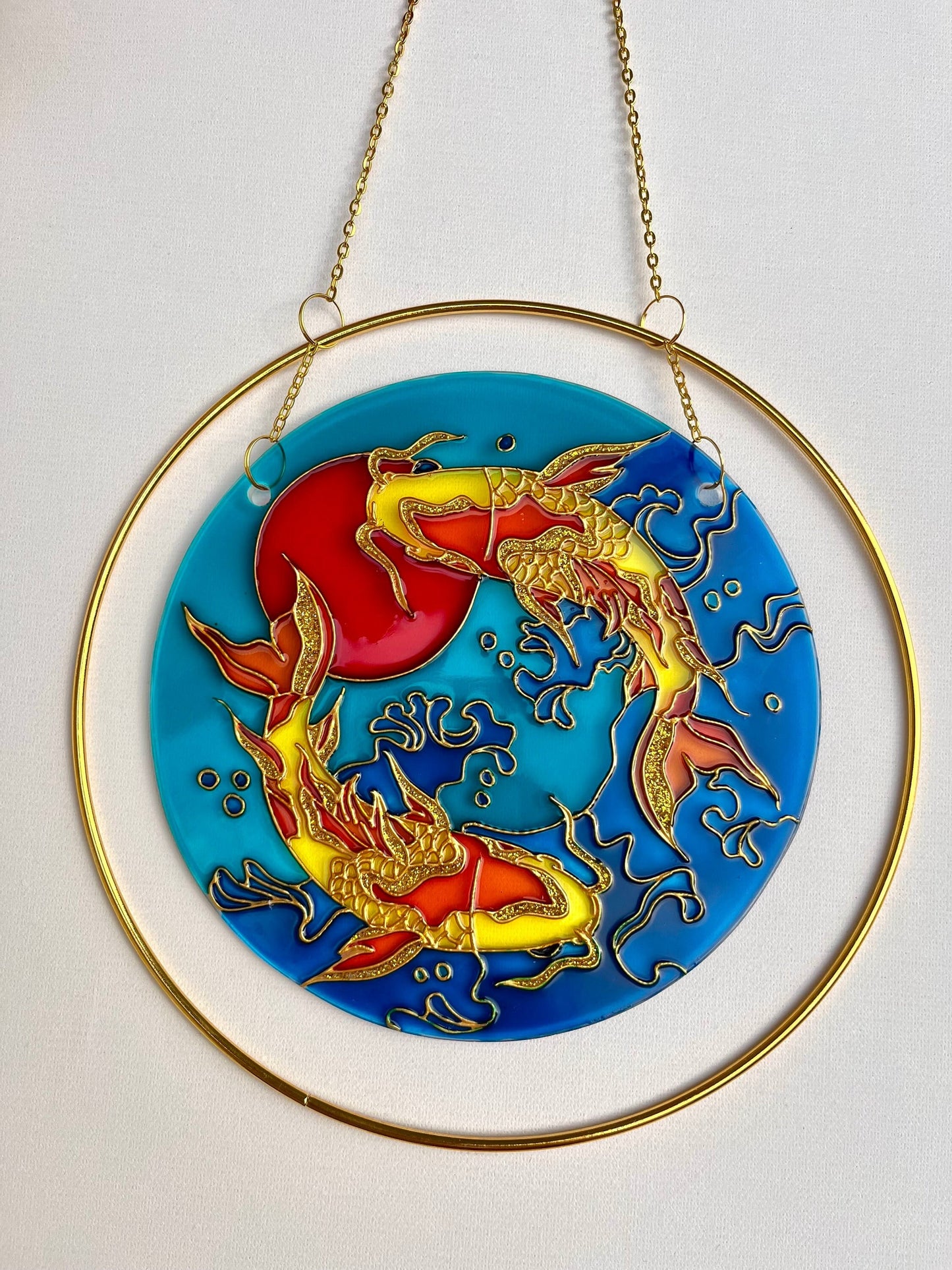 Big Japanese Fish Koi Carp Unique Suncatcher for window Aesthetic room decor for every home Stained glass painting