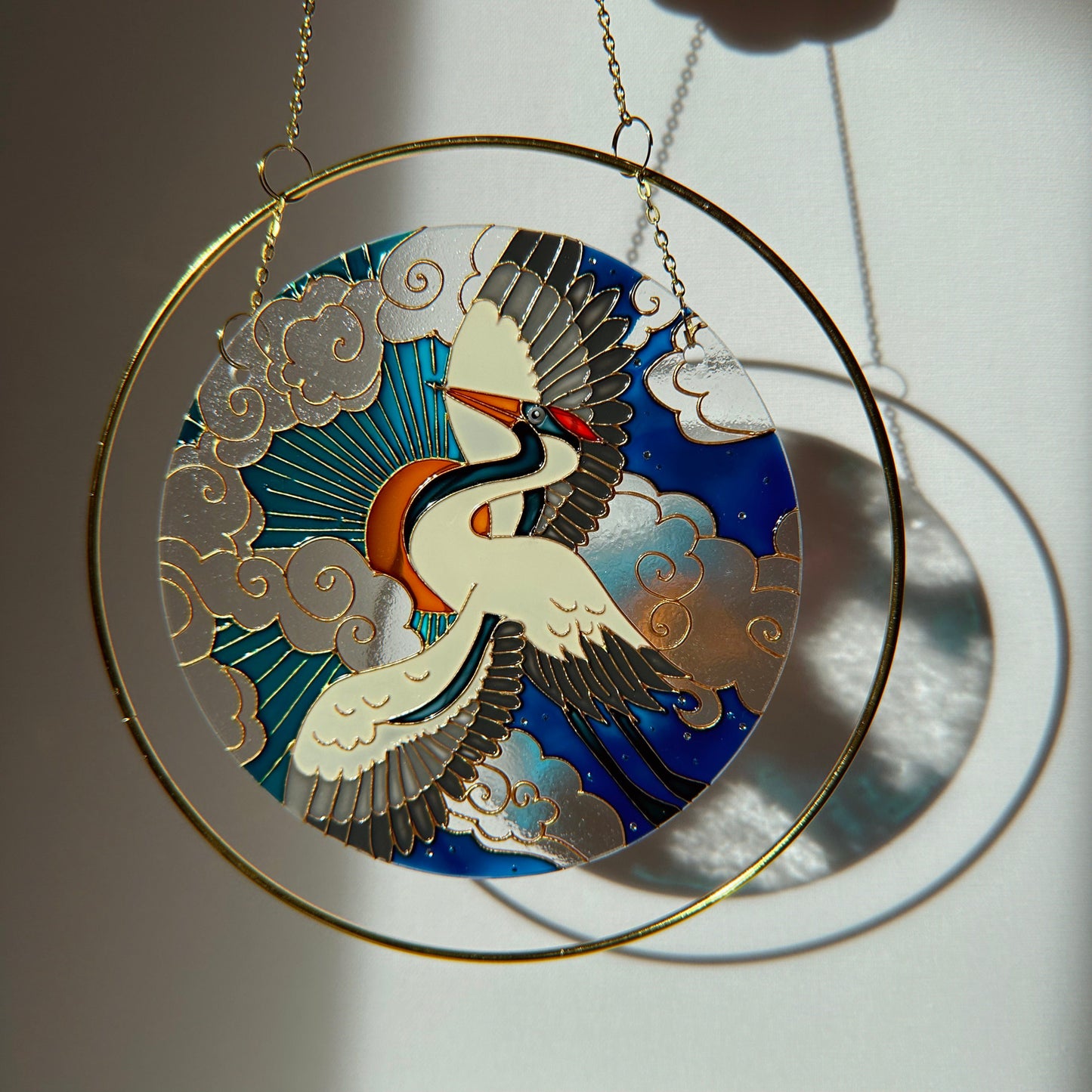 Japanese Crane Unique Suncatcher for window Mothers day gift Aesthetic room decor for every home Stained glass painting