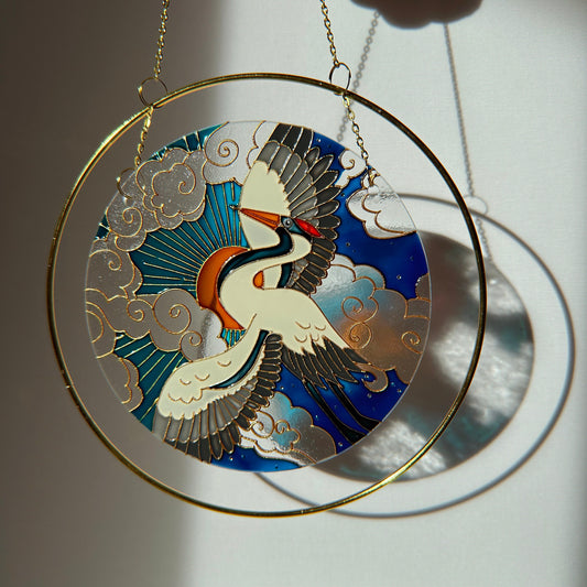Japanese Crane Unique Suncatcher for window Mothers day gift Aesthetic room decor for every home Stained glass painting