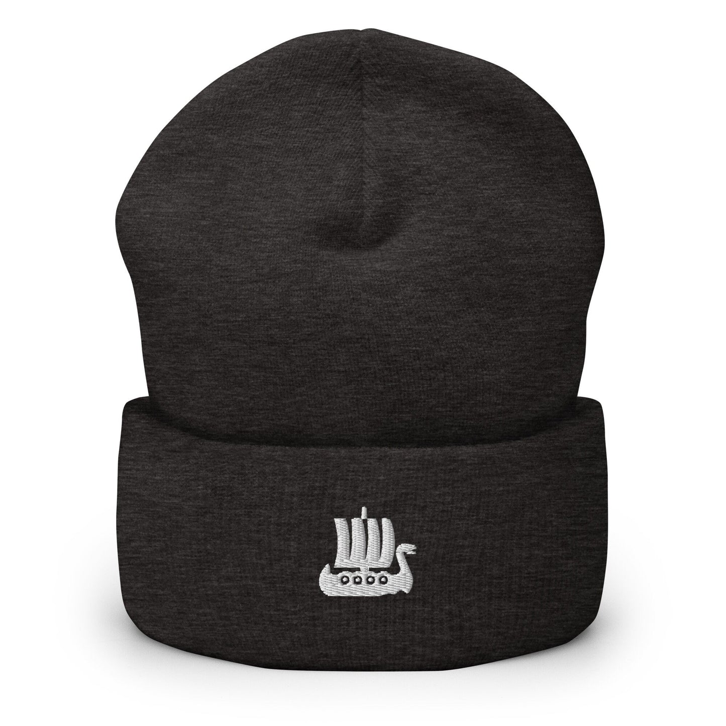 Viking Ship Embroidered Beanie, Vikings Toque, Scandinavian Minimalist Logo Hat, Explorer Spirit Skull Cap