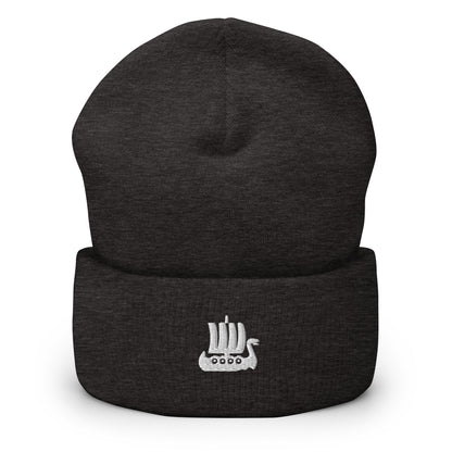 Viking Ship Embroidered Beanie, Vikings Toque, Scandinavian Minimalist Logo Hat, Explorer Spirit Skull Cap