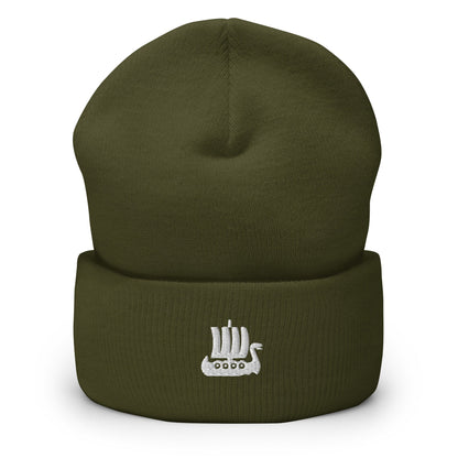 Viking Ship Embroidered Beanie, Vikings Toque, Scandinavian Minimalist Logo Hat, Explorer Spirit Skull Cap