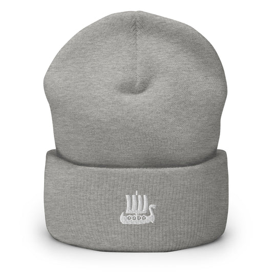 Viking Ship Embroidered Beanie, Vikings Toque, Scandinavian Minimalist Logo Hat, Explorer Spirit Skull Cap