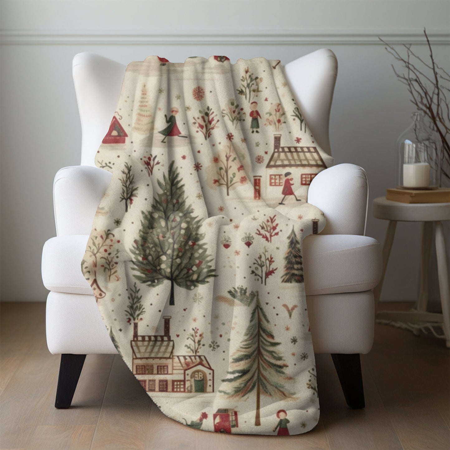 Christmas Blanket, Christmas Village Holiday Throw Fleece Nostalgic Christmas Town Whimsical Fleece Christmas Gift Ideas Friends Family Host