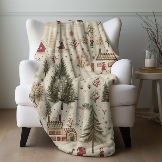 Christmas Blanket, Christmas Village Holiday Throw Fleece Nostalgic Christmas Town Whimsical Fleece Christmas Gift Ideas Friends Family Host