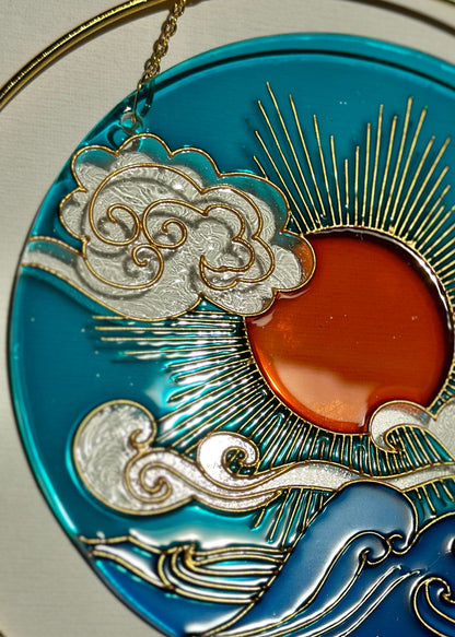 Sentimental gift Suncatcher for window Sea Sun Cloud chime Mothers day Aesthetic room decor  Stained glass painting