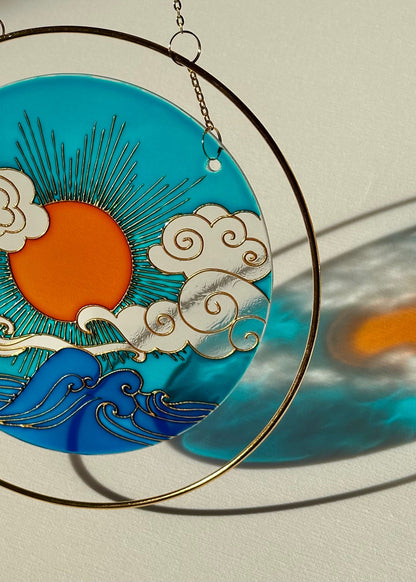 Sentimental gift Suncatcher for window Sea Sun Cloud chime Mothers day Aesthetic room decor  Stained glass painting