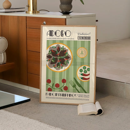 Adobo Poster, Food Art, Kitchen Art, Kitchen Poster, Food Print, Modern Kitchen Decor, Illustration, Philippines Art, Retro Wall Art