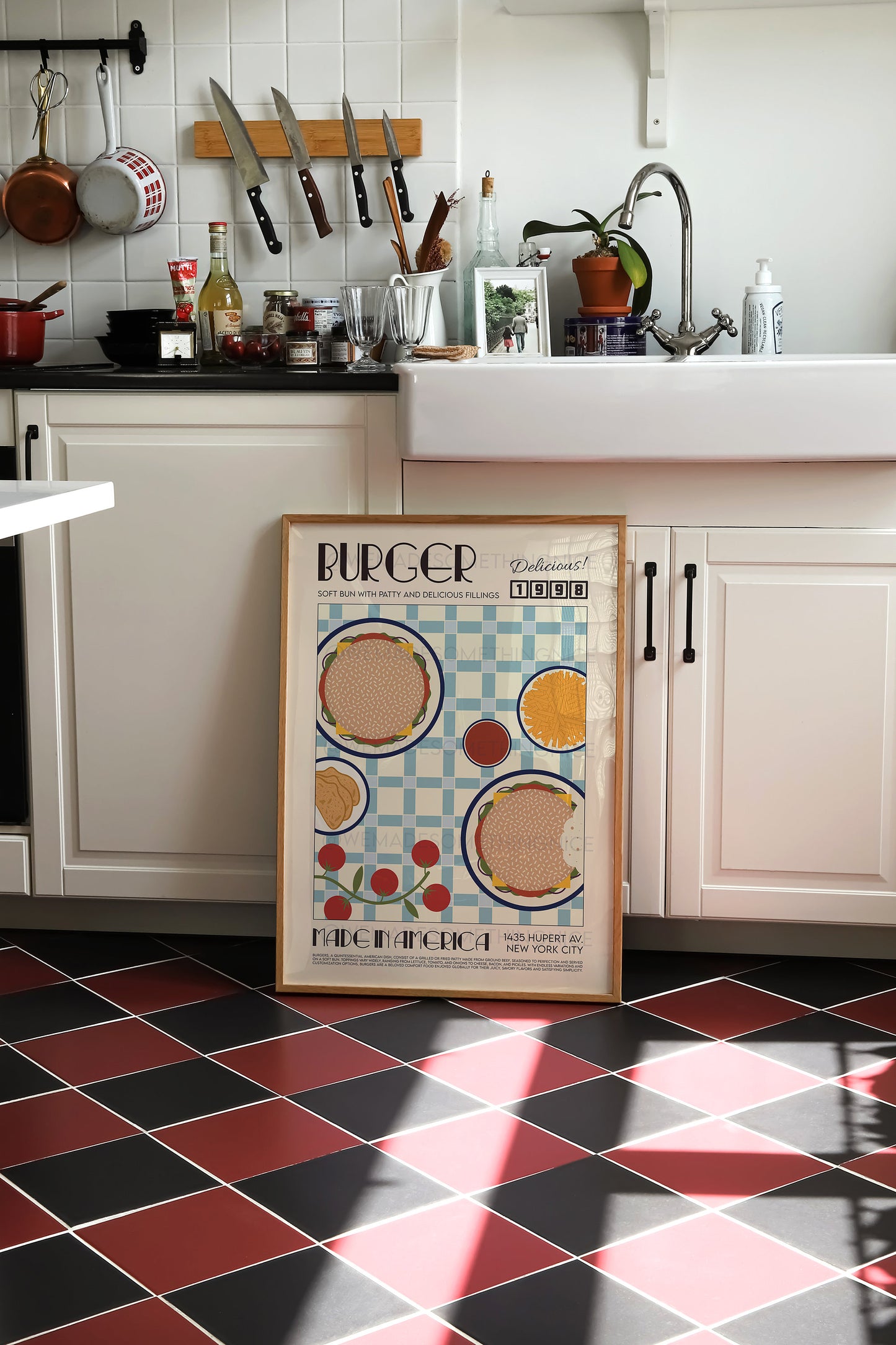 Burger Poster, Kitchen Poster, Kitchen Print, Food Poster, Modern Kitchen Decor, Illustration, America, Kitchen Art, Retro Wall Art