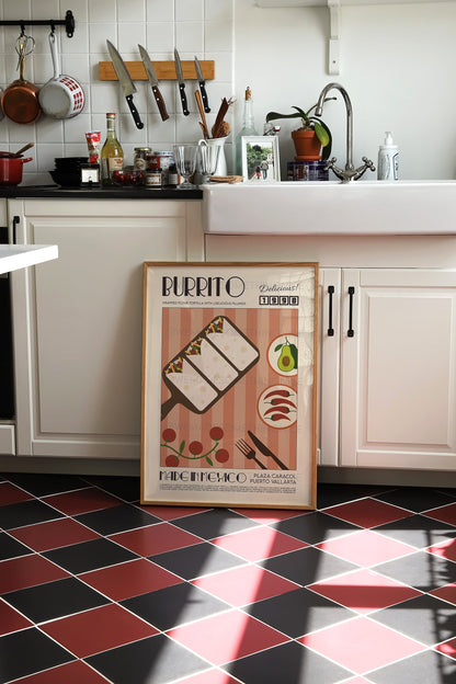 Burrito Poster, Kitchen Poster, Kitchen Print, Modern Kitchen Decor, Mexico, Food, Chef Print, Exhibition Poster, Retro Wall Art