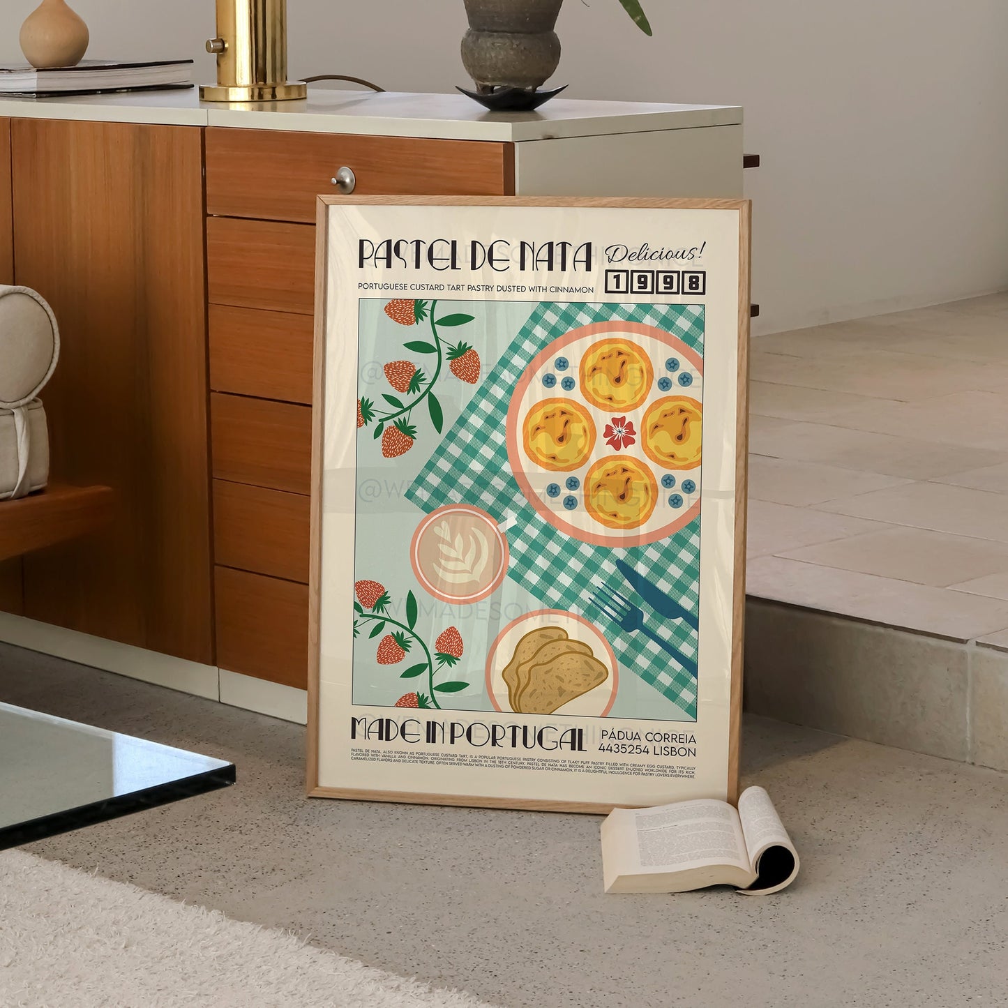 Portuguese Pastel De Nata Poster, Kitchen Poster, Kitchen Print, Food Poster, Modern Kitchen Decor, Retro Poster, Pop Art, Kitchen Art