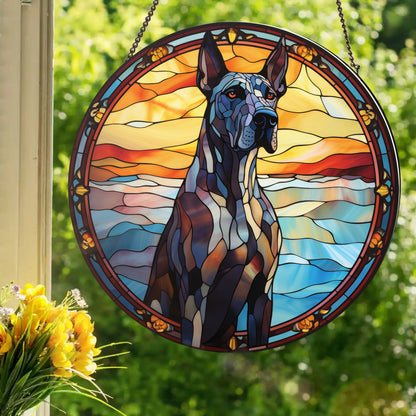 Black Great Dane: Stained Glass Style Window Hanging