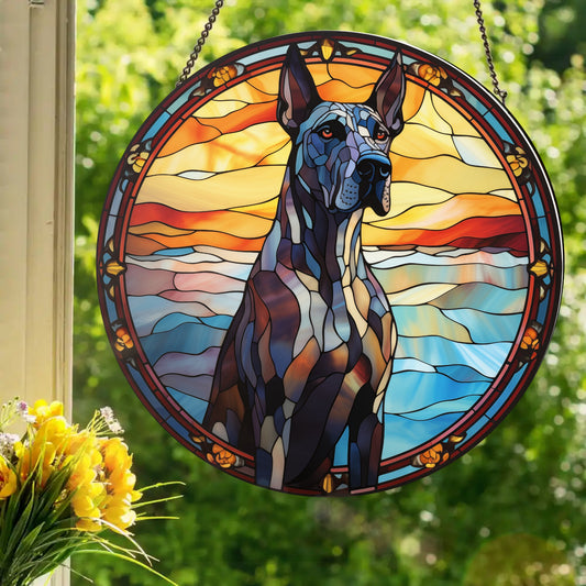 Black Great Dane: Stained Glass Style Window Hanging