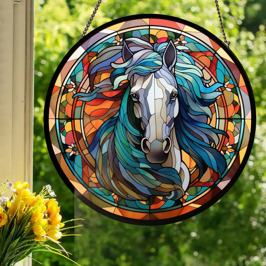 White Horse: Stained Glass Style Window Hanging Made With Real Glass
