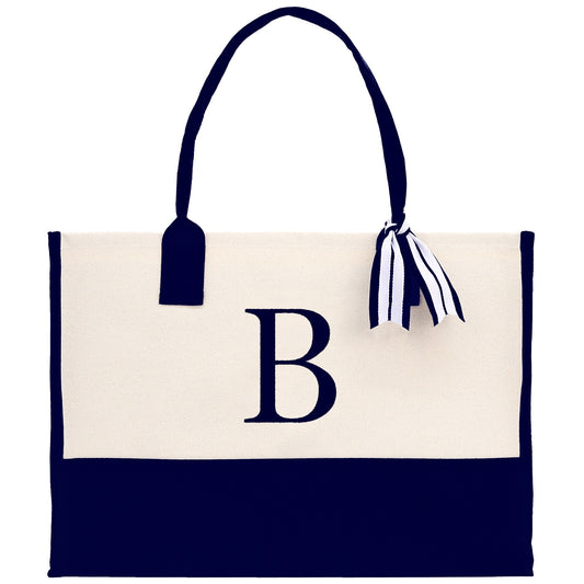 Monogram and Personalized Name Cotton Canvas Tote Bag Initial Tote Bag Letter Tote Bag Birthday Gift Bag Beach Bag Custom Monogrammed Bag