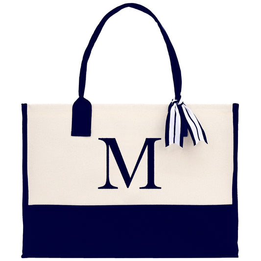 Monogram and Personalized Name Cotton Canvas Tote Bag Initial Tote Bag Letter Tote Bag Birthday Gift Bag Beach Bag Custom Monogrammed Bag