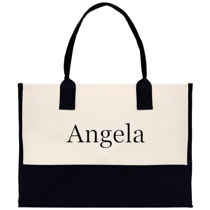 Monogram and Personalized Name Cotton Canvas Tote Bag Initial Tote Bag Letter Tote Bag Birthday Gift Bag Beach Bag Custom Monogrammed Bag