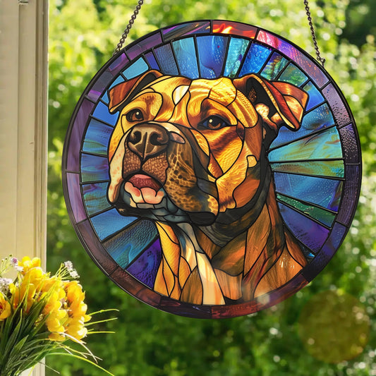 Tan Pitbull: Stained Glass Style Window Hanging