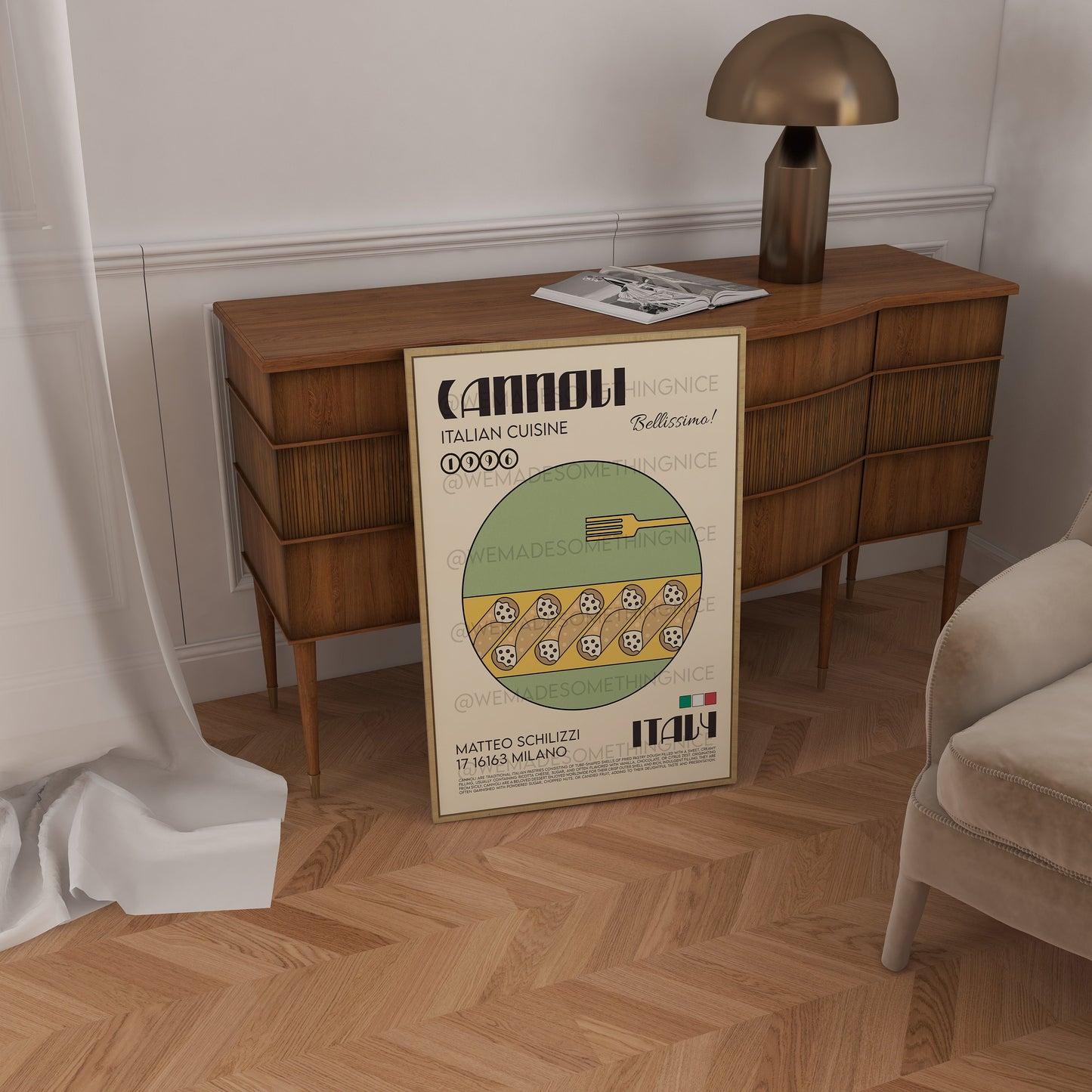 Cannoli Poster, Kitchen Art, Kitchen Poster, Kitchen Print, Food Poster, Italia Art, Retro Wall Art