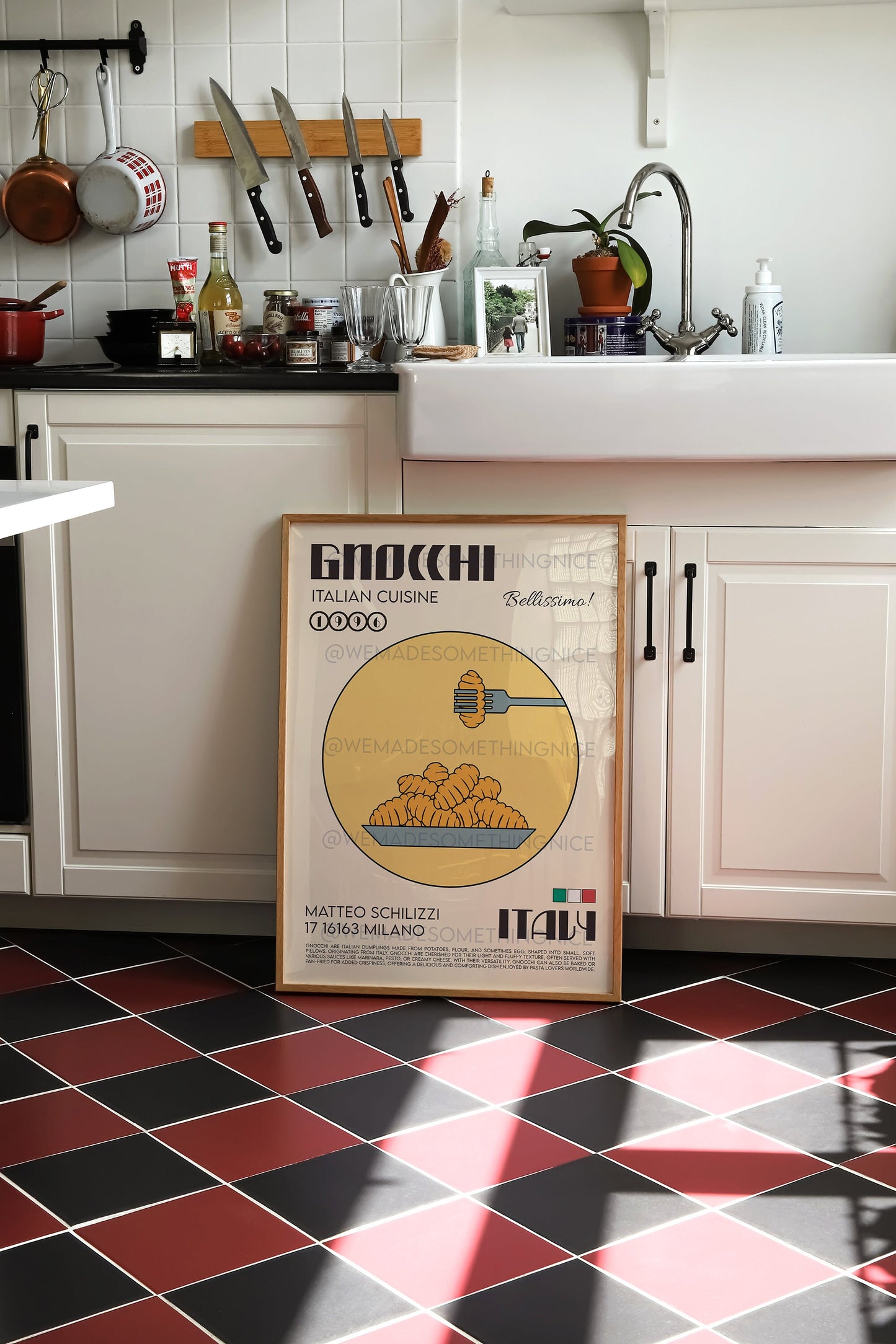 Gnocchi Poster, Pasta Art, Kitchen Poster, Kitchen Print, Food Poster, Modern Kitchen Decor, Illustration, Kitchen Art, Retro Wall Art