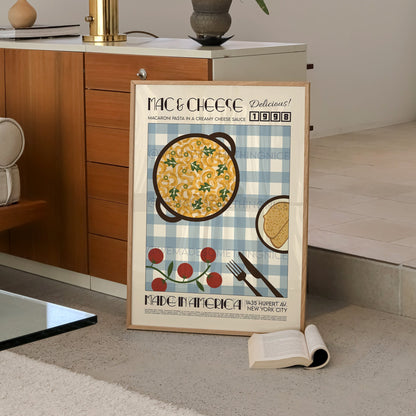 Mac & Cheese Poster, Kitchen Art, Kitchen Poster, Food Poster, Modern Kitchen Decor, Illustration, Pasta, Food, Retro Wall Art