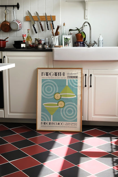 Margarita Cocktail Poster, Kitchen Art, Food Print, Modern Kitchen Decor, Bar art, Tequila, Gin and Tonic, Exhibition Poster, Retro Wall Art