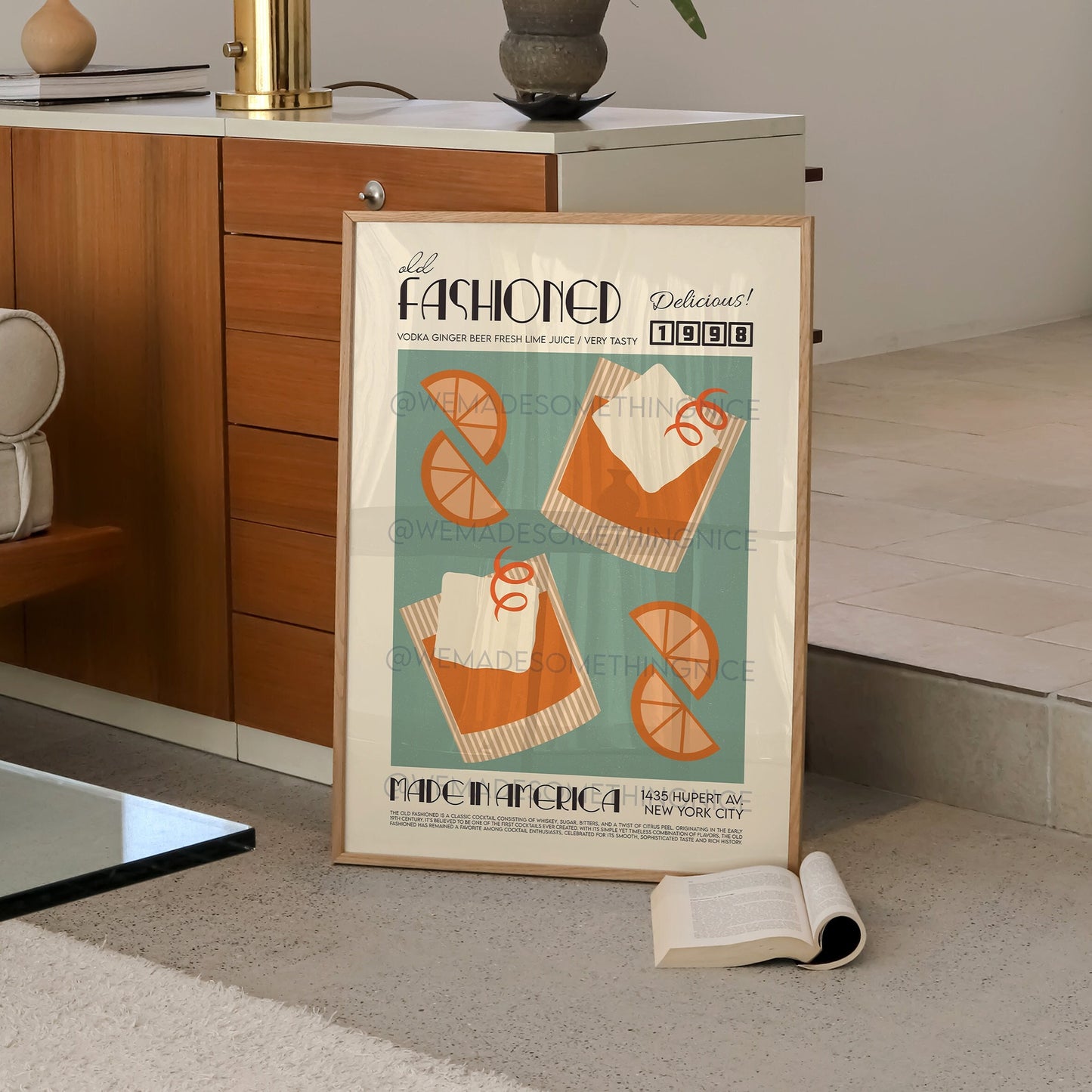 Old Fashioned Print, Kitchen Poster, Kitchen Print, Cocktail Poster, French Retro, Kitchen Decor, Mid Century Modern