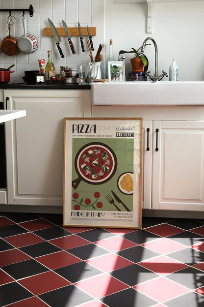 Pizza Print, Kitchen Poster, Kitchen Print, Food Poster, Kitchen Art, Kitchen Decor, Food Art, Mid Century Modern,