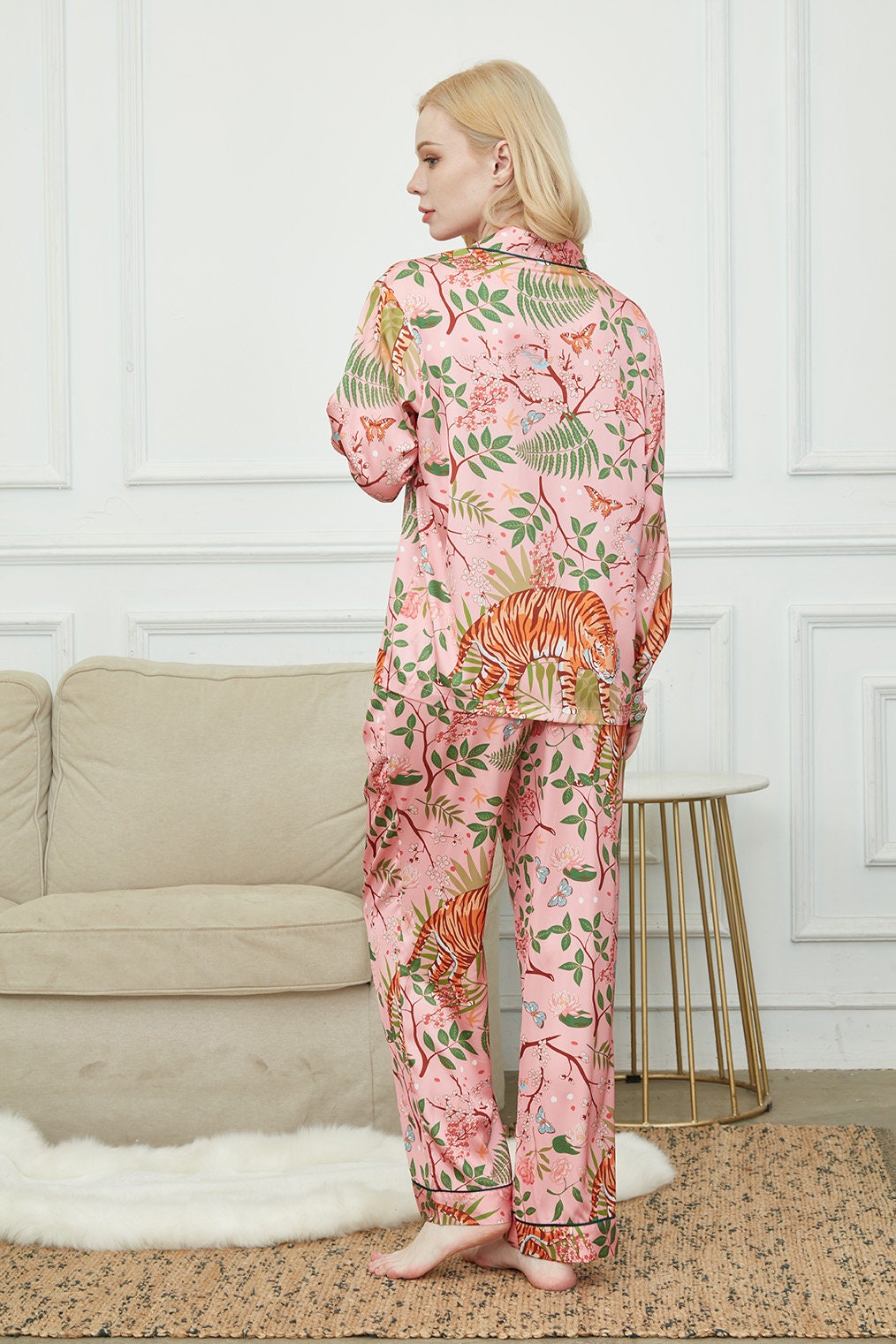 Luxurious Women's Pyjama Set Long Sleeve ,Bride and Bridesmaid Pajama , Gift For Her?Tigers  Print?Could Be Wear Outside