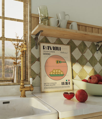 Ravioli Poster, Pasta Poster, Kitchen Poster, Kitchen Print, Retro Wall Art, Modern Kitchen Decor, Illustration, Kitchen Art, Chef Print