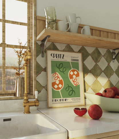 Spritz Cocktail Poster, Kitchen Poster, Kitchen Print, Retro Print, Travel Poster, Kitchen Decor, Cocktail Print, Birthday, Housewarming