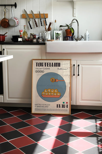 Tortellini Poster, Pasta Poster, Kitchen Poster, Kitchen Print, Modern Kitchen Decor, Illustration, Kitchen Art, Pasta Print, Retro Wall Art