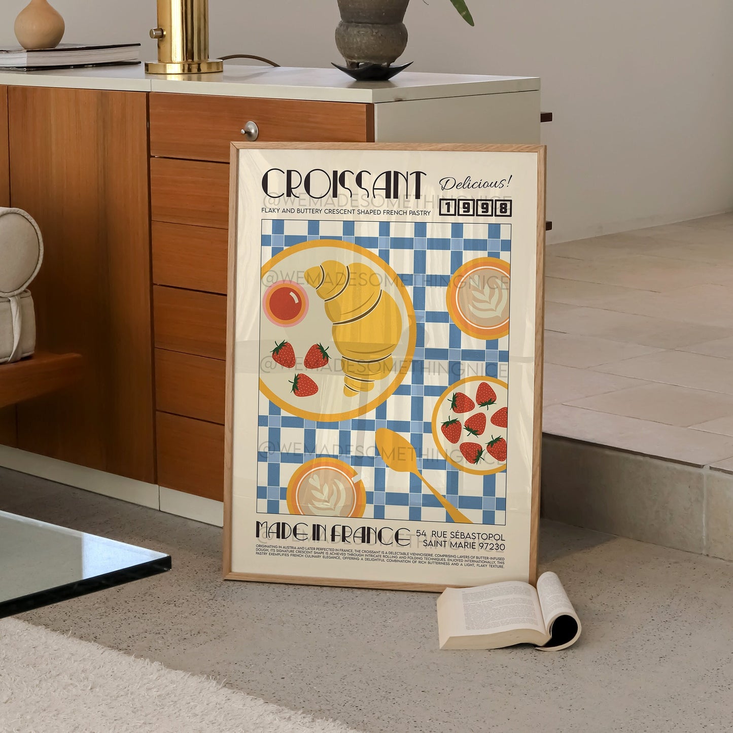 French Croissant Poster, Kitchen Art, Kitchen Poster, Kitchen Print, Food Print, Modern Kitchen Decor, Retro Poster, Coffee Poster