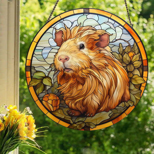 Buff Guinea Pig: Stained Glass Style Window Hanging
