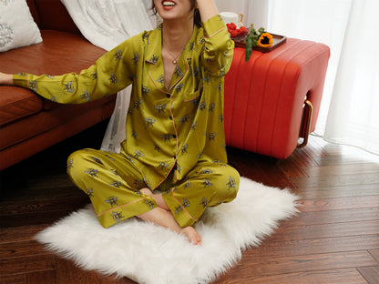 Cute Bee Print Pyjama Set ,Long Sleeves ,Bride and Bridesmaid Pajama , Birthday Gifts For Her?Could Be Wear Outside,