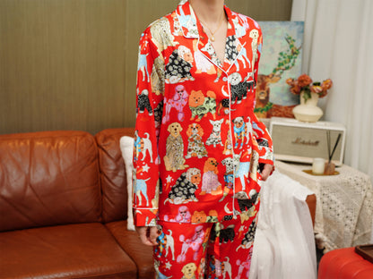 Dogs Print Long Pyjama Set, Best Gift For Dog people, Pajama Set For Women , Christmas Gift For Her,Could Be Wear Outside
