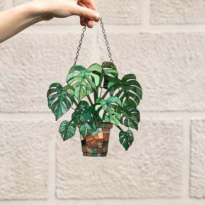 Monstera leaves Window Decor, Flowers Acrylic Window Hanging Art Decoration, Monstera plant Ornament, Gift for her,Home decoration